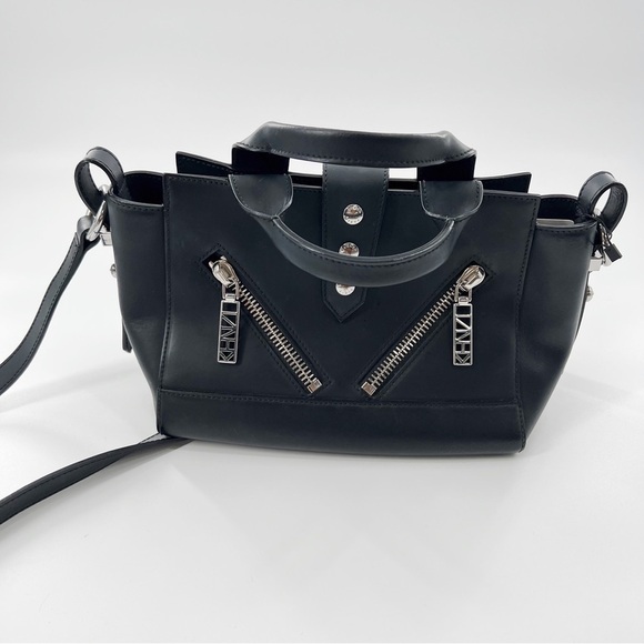 KENZO black leather structured crossbody purse with silver details - Picture 1 of 9